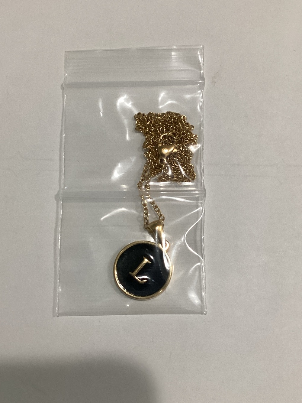 Gold-Tone Initial 'L'‎ Pendant Necklace - Black Enamel